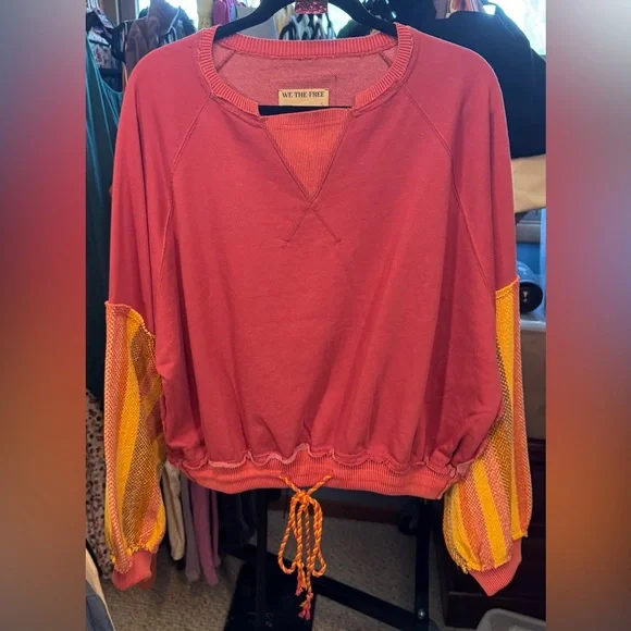 NWT Free People We The Free Stripe Cuff Pullover - Sunrise Combo - Small - Picture 4 of 6